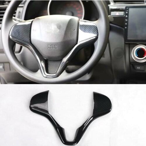 Car Steering Wheel Decoration Cover Bezel Stickers For Honda FIT 2014-2018 High Configuration Model ABS Carbon Fiber Styling