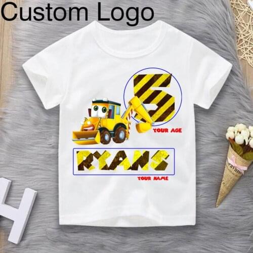 Construction Excavator Birthday Custom T-Shirt Boys Girls Shirts Kids Birthday Custom DIY Name T-Shirt Children Birthday Gift