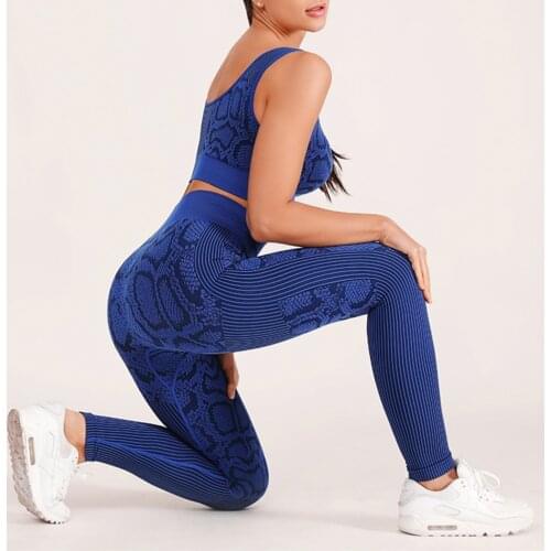 FITTOO Sexy Snakeskin Tracksuits Women Seamless Sets Suit Women For Fitness High Quality Workout Gym Running Leggings+Tops Sets