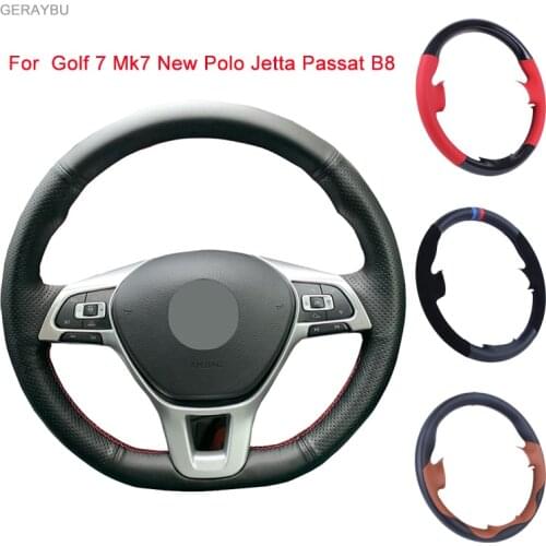 GERAYBU Custom Leather Hand-sewn Car Steering Wheel Cover For Volkswagen Golf 7 Mk7 New Polo Passat B8 Breathable Wear-resistant