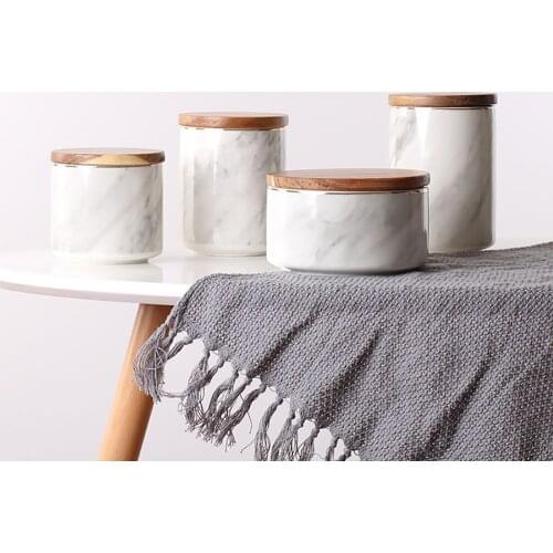 Sealed Coffee Storage Bottle Kitchen Organizer And Storage Container Box Nordic Marble Candle Jars With Lid Sugar Container Jar