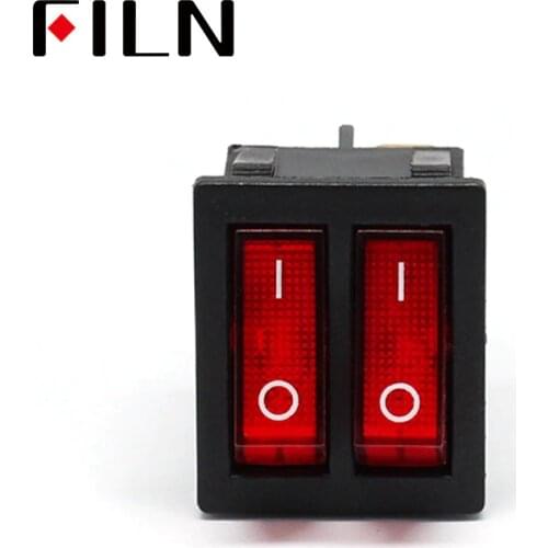 Kcd3 15A 250v AC rocker switch 2 way red point copper pin red led lamp on off switch with 6 pins