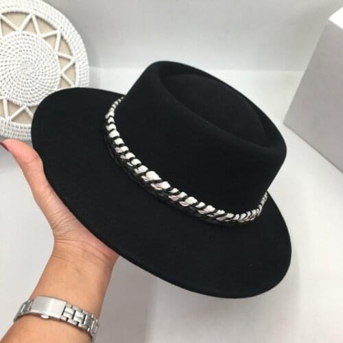 Classic black wool? Flat brim hat fashion wide-brim bump hats for men and women leisure felt hat Fedoras Panama