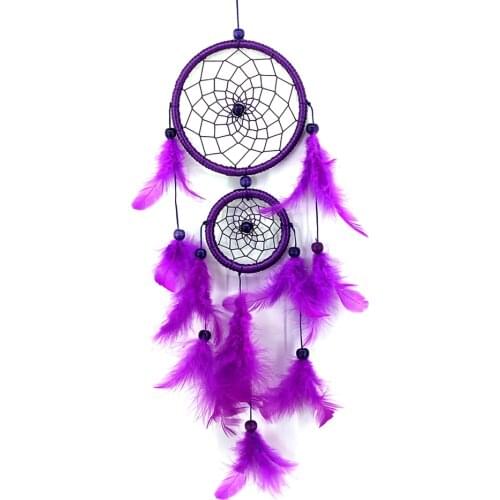 Purple Dream Catcher Hanging Decoration Feather Dreamcatcher Ring Wind Chimes Feather Pendant Creative Car Decor