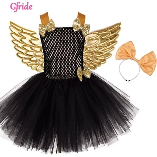 Unicorn Costume For Girl Evening Birthday Party Dresses Girl Ball Gown Black With Gold Bow Headband Costumes Girls Tutu Dress
