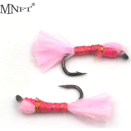 MNFT 10Pcs 10# Fly Fishing Hooks Stalking Bugs Pink Woolly Nymphs Trout Flies Fly Fishing bait Fishing Tools