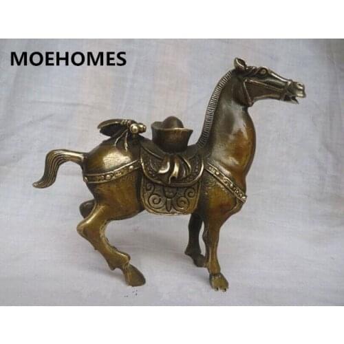 MOEHOMES Chinas rare copper old horse fengshui Money successful statue Metal crafts home decorations