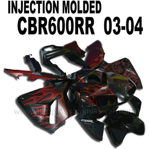 Moto Injection Molding Road Fairings Kit For Honda CBR600RR 2003 2004 CBR 600 RR 03 04 Red Flame In Black ABS Fairing Parts