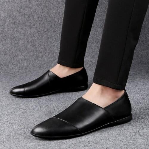 2019 Casual Men leather party Dress shoes business breathable fashion Male Flats high quality split loafers black brown shoes