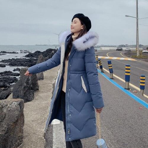 New Slim Fur Collar Hooded Long Ladies Cotton Coats Fashion Thick Warm Windproof Parkas Outerwear