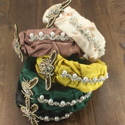 New Exaggerated Personality Headband Baroque Luxury Vintage Rhinestone Pearl Bee Wide Headband Party Wedding Female Hair Jewelry