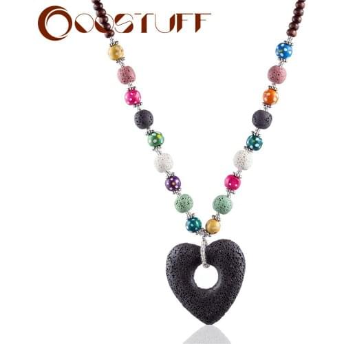 Maxi Necklace Lava Stone Beads Black Heart Long Necklaces for Women Nature Stones Necklace Fashion Jewelry Female Pendants 2021