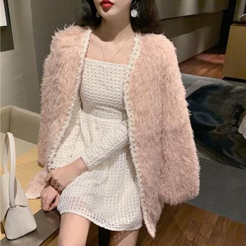 Faux Slim Coat Korean Sweet Outwear Fashion Women Faux Fur Coat 2021 Autumn Winter Women New Fur Cardigan Fleece Fluffy Shaggy