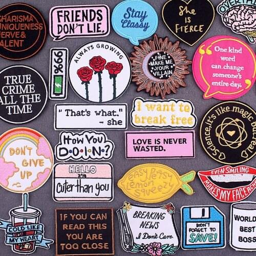 Letter Patch Iron On Patches On Clothes DIY Slogan Patches For Clothing Stickers Punk Badges Embroidery Patch Stripes Accessory