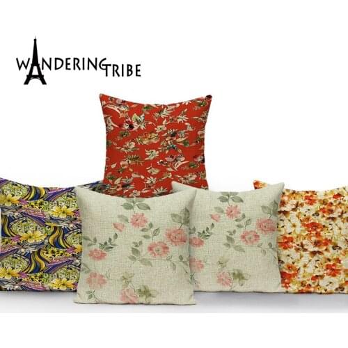 Plant Print Throw Pillows Cartoon Style Decorative Pillow for Bed Little Flowers Cushion Covers Retro Pillowcases Sofa Cushions