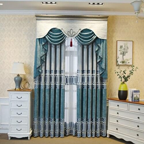 Luxury European-style cashmere curtains simple and modern water-soluble embroidered for bedroom living room curtains custom
