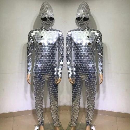 Xmas Ballroom led costumes supply mirror robot suit Mechanical dance stage show wears clothe catwalk dresses models performance