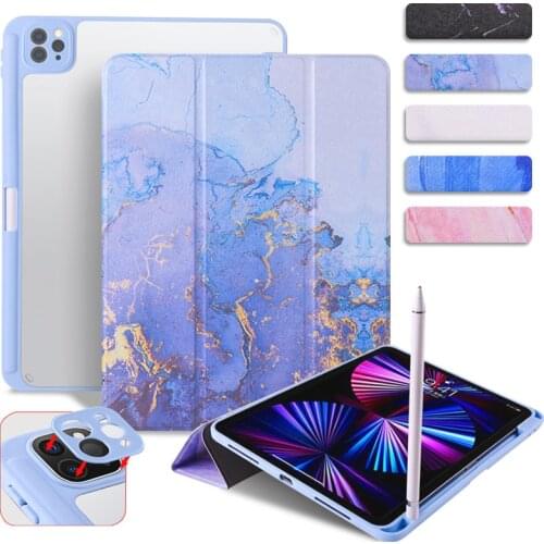 With Pencil Holder For iPad pro 11 Case 2021 leather Acrylic tablet cover for iPad Pro 11 Case 2020 2018 funda Kids Stand Cover