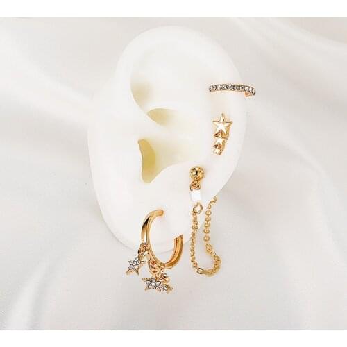 New Simple Retro Tassel 4 Piece Set Earrings Fashion Geometric Metal Zircon Star All-in-one Stud Earrings for Women Jewelry