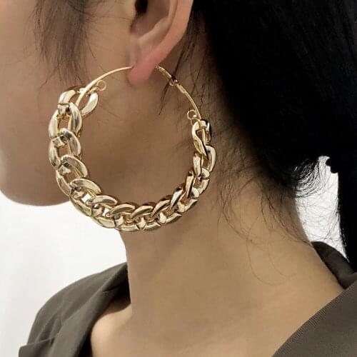 European and American exaggerated creative earrings personality punk big circle earrings fashion thick chain earrings jewelry wo