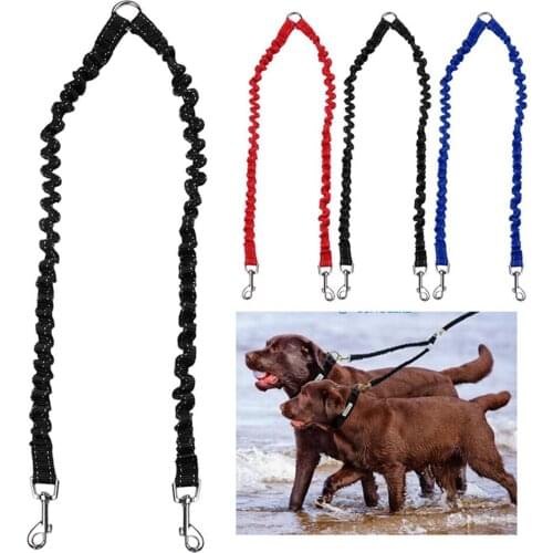 Pet Dog Coupler Leash Double Dog Walking Lead Bungee Elastic Two Dogs Leash 360° Swivel No Tangle