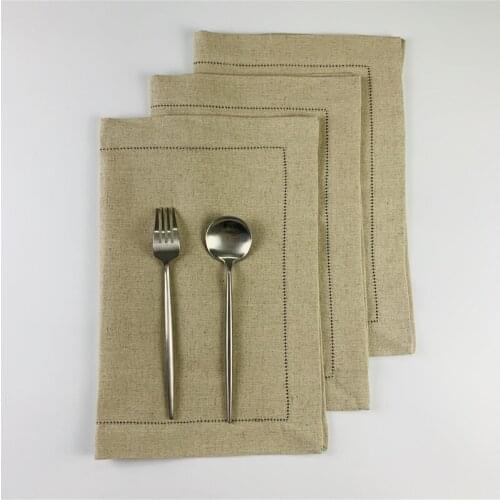 Placemsts 14x19-inch Oatmeal Color Linen Table Cloth Ladder embroidery Hemstitched For elegant lunch or dinner