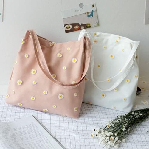 Fashion Shoulder Bags for Womens Female Shopper Bag Handbag Cute Embroidery Bag with Daisies