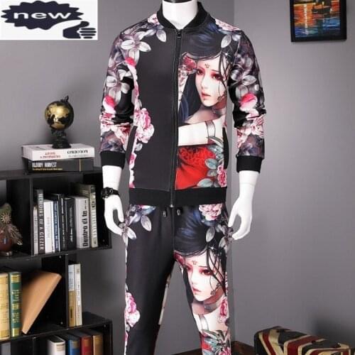 High Street Mens Casual Sports 3Pcs Outfits Long Sleeve O-Neck Sweatshirts Drawstring Waist Full Length Pants Plus Size M-5XL