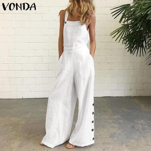 Party Rompers Women Office Overalls Sexy Sleeveless Square Collar Playsuits VONDA 2021 Summer Women Casual Wide Leg Pants S-5XL