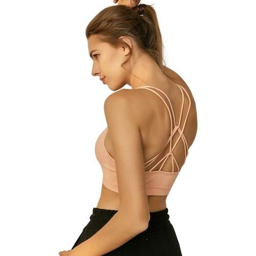 LUKITAS Women Sport Bra Top Fitness Bra Push Up Cross Straps Nylon Solid Fitness Gym Running Sport Underwear Female Yoga Bra