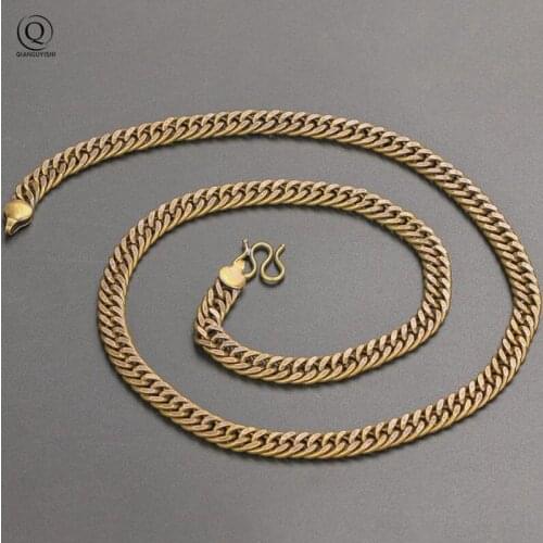 60CM Brass Long Chain Men Necklace Punk Copper Necklace Women Curb Cuban Link Chain Chokers Vintage Hip Hop Style Luxury Gift