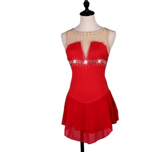 Customized Competition Ice Skating Skirt Navy blue red girls ice skating sexy sleeveless women Figure Skating Dress