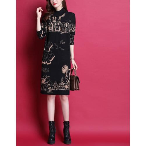 Winter 2021 Female Vintage Midi Dresses Autumn Plus Size Long Sleeve Sweater Dress Elegant Women Bodycon Party Vestidos X349