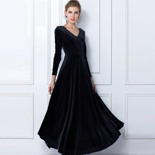 Winter Dress Women 2021 Casual Vintage Velvet Dress Long Sleeve Plus Size 3XL Elegant Sexy Long Party Dress ukraine