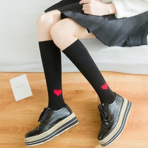 1 Pair Autumn and Winter Long Tube College Wind Female Socks Women Sweet Heart Socks Women Long Tube Cotton Socks