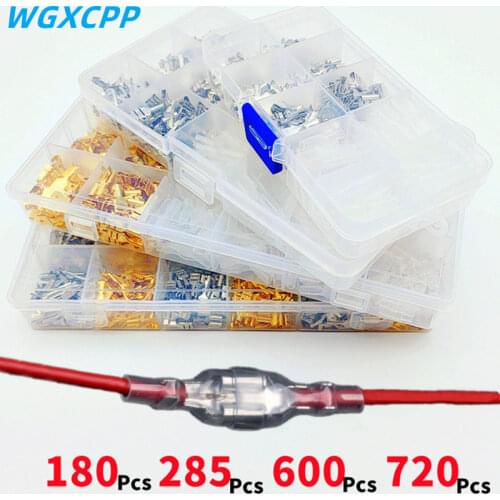 180/285/600/720pcs plug-in 2.8/4.8/6.3mm butt crimp terminal electrical butt connector wire and cable joint terminal kit plug