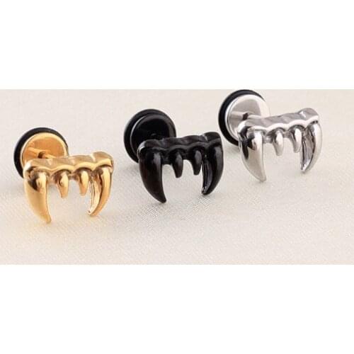 2pcs Unique titanium Steel Vampire Fangs Cartilage Tooth Punk Ear stud Earrings for women men unisex brincos fashion jewelry