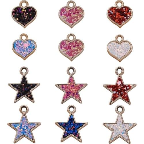 22pcs/Box CCB Plastic Pendant Love Heart Mini Star Charms with Paillette Fit Women Necklace Bracelet DIY Jewelry Making Supplies