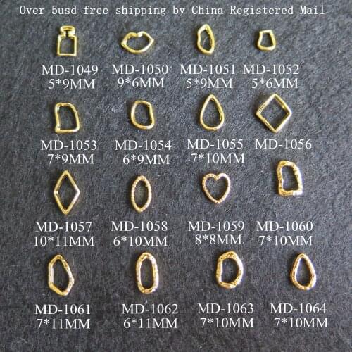 3D 10pcs/bag Different Metal Heart Diamond Horse-Eye Bottle Geometric Design Nail Decoration Metal Shinny Deco 2