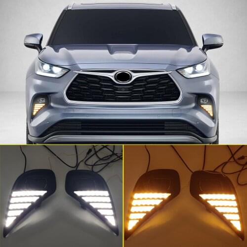 Car Accessories for Toyota Highlander 2020 2021 LED DRL Daytime Running Lights Front Fog Lamps Bezel Kit
