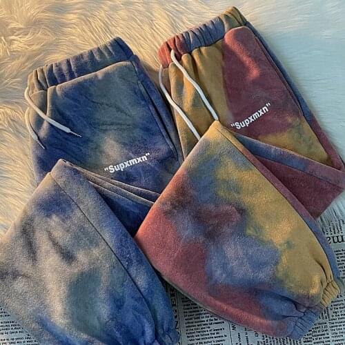 Spring and summer tie dye gradient color graffiti drop feeling casual loose straight leg binding pants