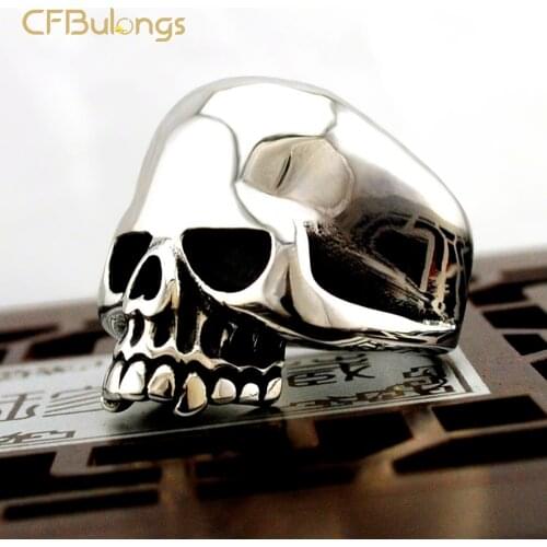 CFBulongs Retro Men Titanium Steel Ring Fashion Smooth High Polish Skull Ring Punk Viking Jewelry