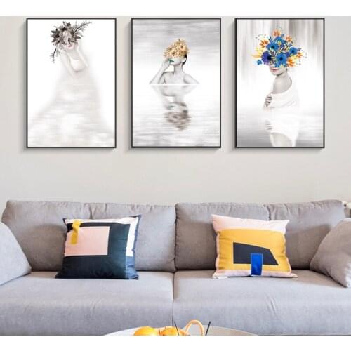 Girl with flowers on her head Modern Posters And Prints Flowers Oil Painting Wall Picture For Living Room Home Decor Unstretched