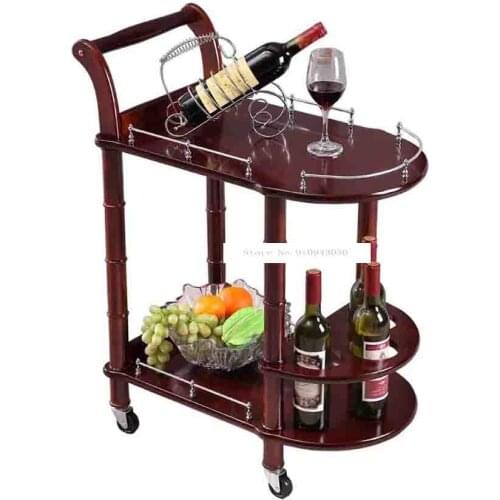86cm Hotel Dining Cart With Wheels Double Layer Wood Table Wine Cart Beauty Parlour Kitchen Trolleys Side Stand Hotel Furniture