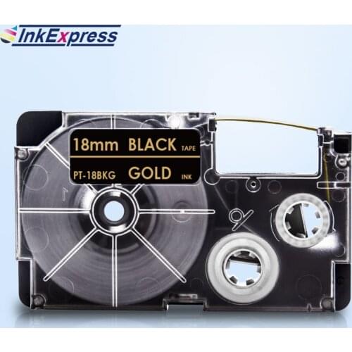 InkExpress 18mm XR-18BKG Tape For CASIO XR-18BKG Label Tape Gold on Black Printer Ribbon For CASIO Label Maker KL-120 KL-130