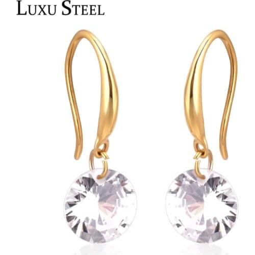 LUXUSTEEL Round 2020 CZ Earrings Stainless Steel Gold/Silver Color Drop EarringsEarring Fashion Jewelry For Women Chirstmas Gift