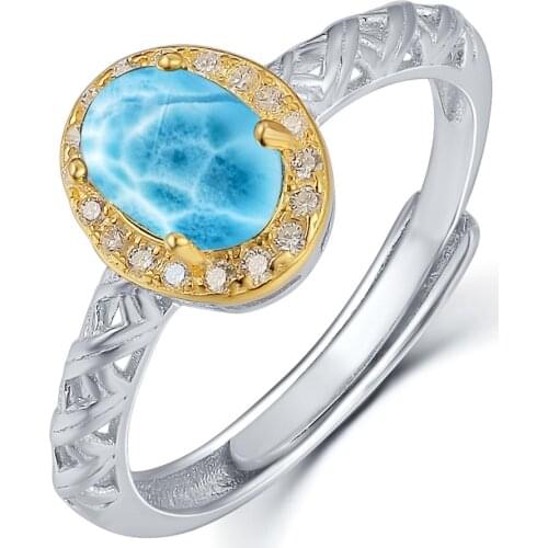 Larimar Jewelry Accessories Adjustable Size Silver Ring Oval 1.25ct Natural Larimar Ring in Silver Engagement Wedding Ring