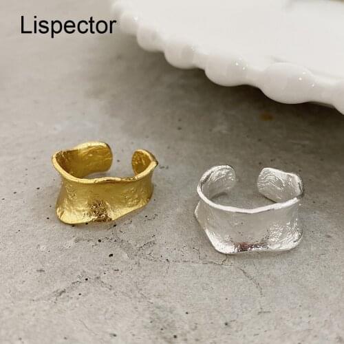 Lispector 925 Sterling Silver Korean Irregular Tin Foil Rings for Men Women Minimalist Open Wide Ring Unisex Party Jewelry Gifts