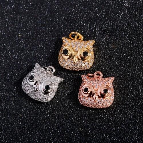 Cute Personality Simple Fashion Micro Pave Zircon DIY Owl Pendant Making Material Jewelry Accessories