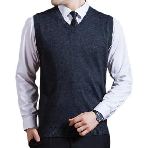 Sweater Vest 2021 New Spring Autumn Sweater Men Knitted Mens Vest Sleeveless Solid V-Neck Wool Pullovers Men Brand Clothes